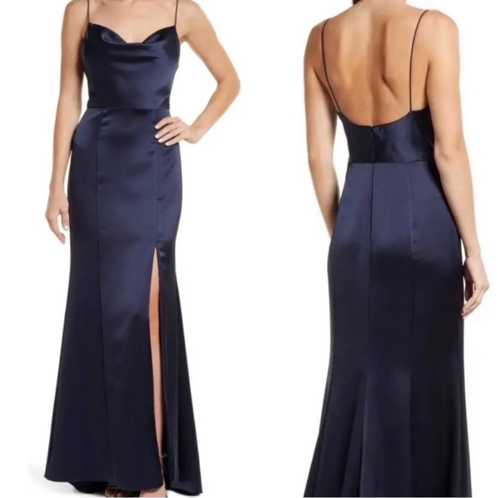 Amsale Navy Blue Satin Gown